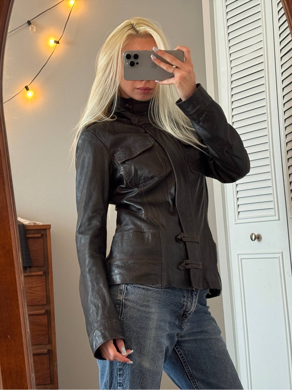 Danier Dark Brown Leather Toggle-Front Women's Jacket